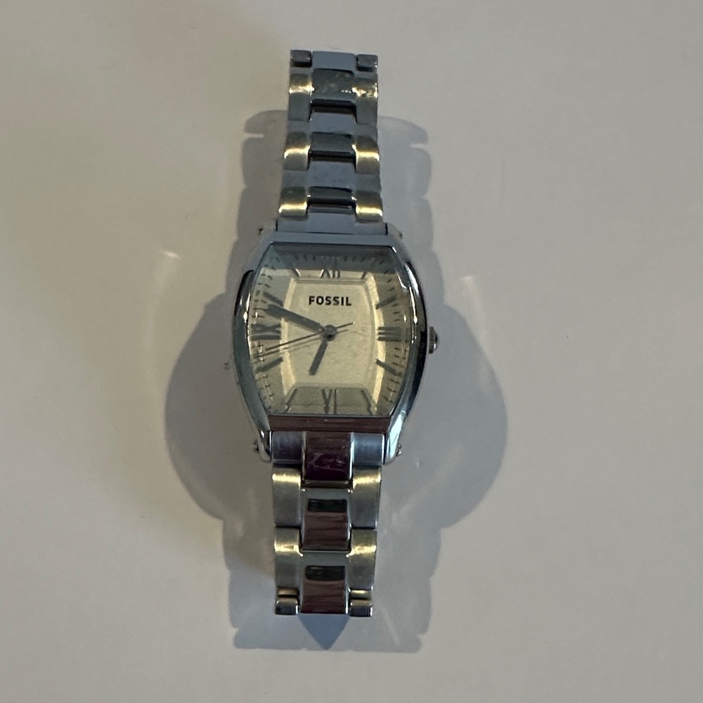Fossil Silver-Tone Watch with White Dial